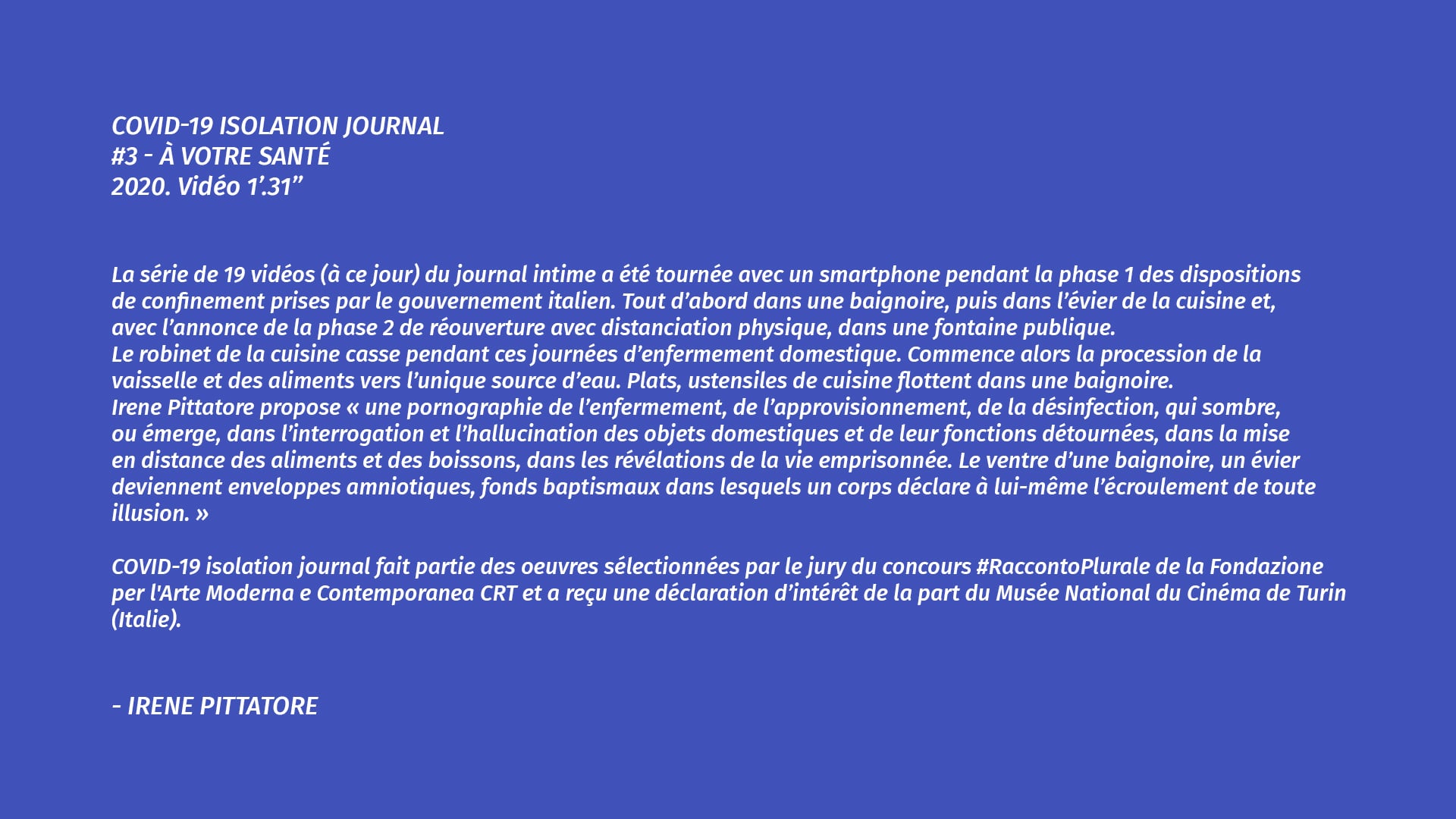 Covid-19 Isolation Journal #3 - À votre santé — Irene Pittatore